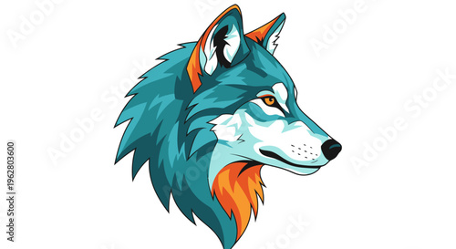 Colorful wolf head illustration profile.