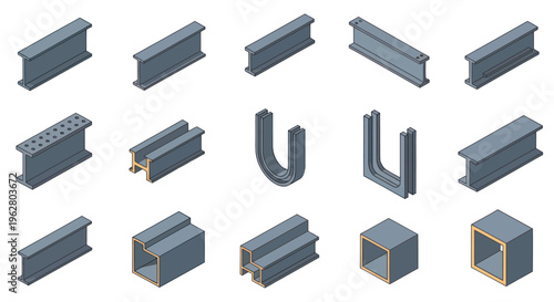 Various metal beam shapes and profiles.