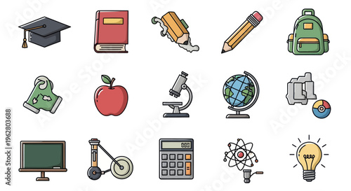 Education icons on white background.