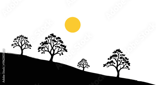 Silhouette trees on a hill.
