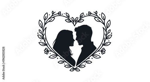 Black silhouette of loving couple faces.