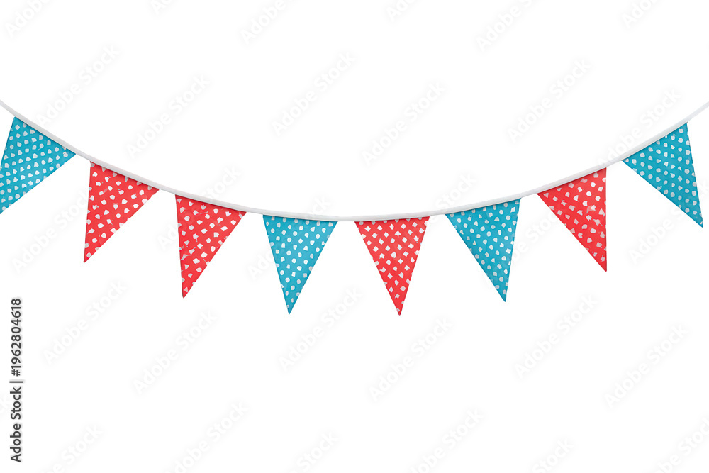 Fototapeta premium Polka dot bunting flags forming a festive garland for celebrations, events, and party decorations on transparent background