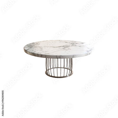 Modern round marble table with metal base luxury furniture elegant interior decor dining centerpiece minimal style isolated on white background