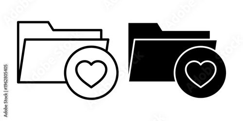 Folder favorite icon set outline and solid style love heart file organization symbol pack