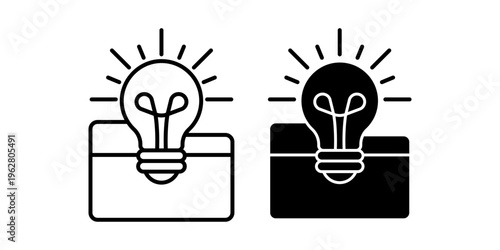 Folder idea icon set outline and solid style creativity lightbulb file organization symbol pack