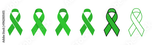 Mental Health Awareness green ribbon icon set