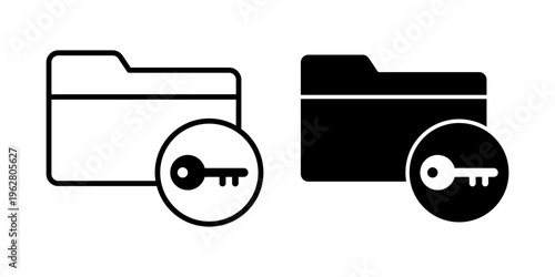 Modern folder key icon set outline and solid style security access file organization pack