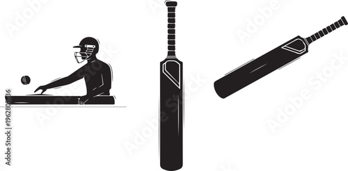 Cricket player with bat and ball in action sequence