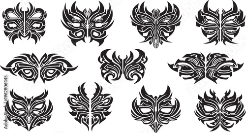 Collection of unique tribal mask designs and patterns set