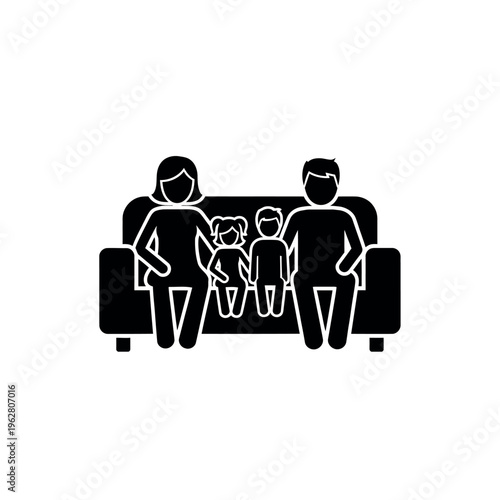 Family sitting on sofa together.