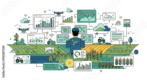 Farmer utilizing advanced technology for smart agriculture management.