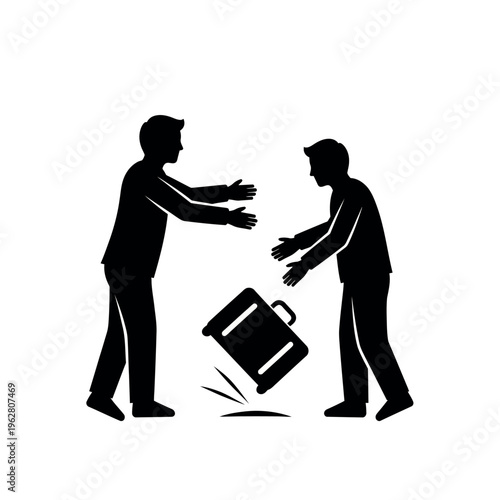 Two men dropping a briefcase symbolizing a business mistake or failure.