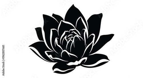Lotus flower silhouette captured in a bold graphic style represents serenity, meditation, and spiritual growth in a minimalist design suitable for wellness and holistic health branding.