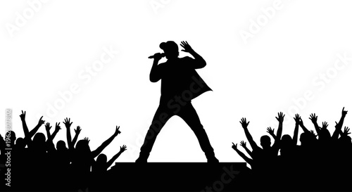 Singer performing on stage with audience.