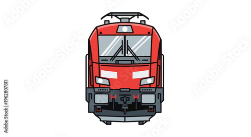 Red Locomotive Train Engine Front View.