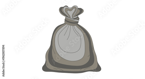 Gray trash bag with tied top.