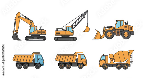 Heavy construction vehicles and equipment.