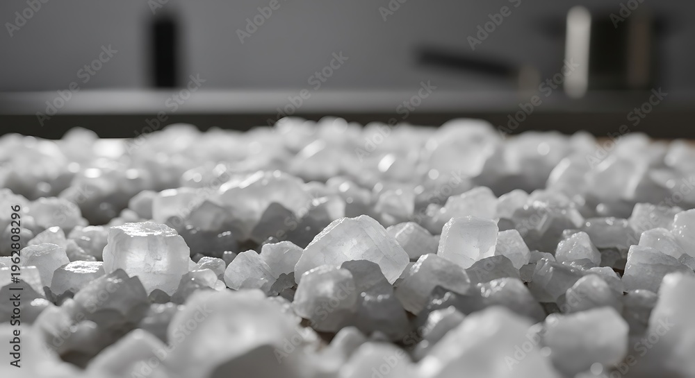 Fototapeta premium A close-up view of small white crystals or hailstones scattered on a surface