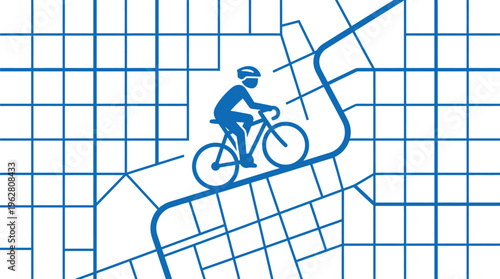 Minimalist cyclist urban grid vector city navigation transport mobility concept clean modern geometric icon illustration design