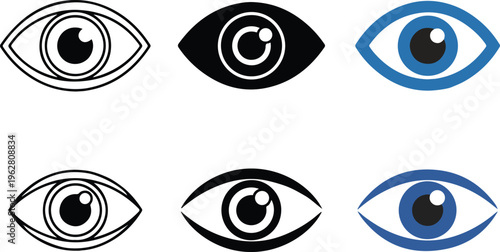 Eye icon set: vision, observe, and surveillance symbols for web and UI design