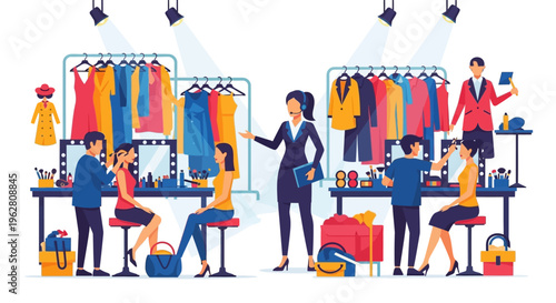 Fashion Show Backstage Preparation Scene.