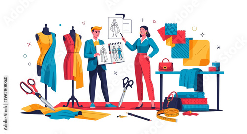 Fashion designers working together in a studio.