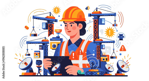 Female engineer with tablet overseeing construction site.