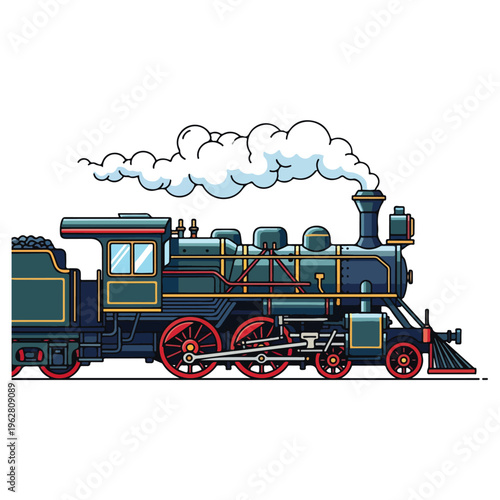 vintage railway steam locomotive cartoon illustration