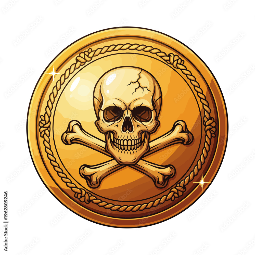 Fototapeta premium vintage nautical pirate gold coin skull crossbone emblem illustration
