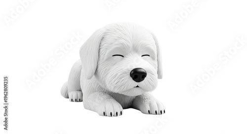 Cute white cartoon dog with closed eyes, resting