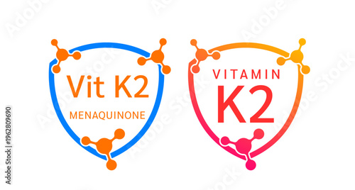 Vitamin K2 shield icon collection for product label design. Molecule form simple line. Isolated on a white background. Medical symbol concept. Vector EPS10 illustration.