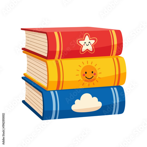 whimsical childrens book stack cute cartoon illustration