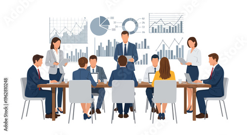 Business people sitting around meeting table.