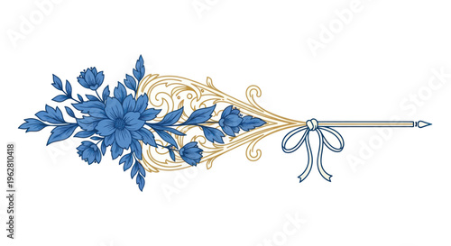 Blue floral hair comb accessory.