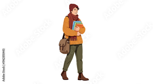 Young adult male student walking.