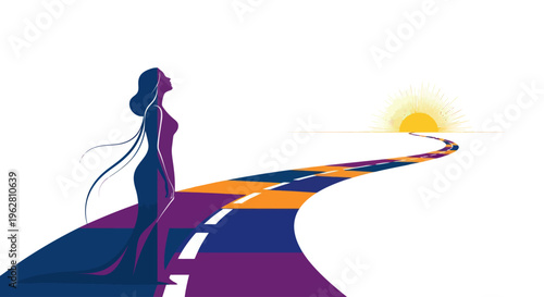 Woman standing on a road looking.