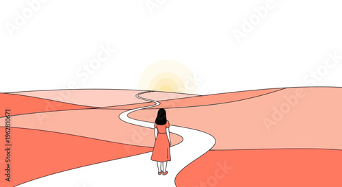Woman Walking on a Desert Road.