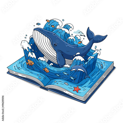 whimsical nautical pop up book ocean whale illustration