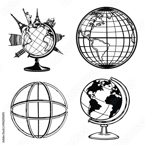 Global Travel Landmarks and International Tourism Icon Set