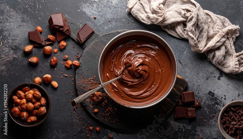 Chocolate batter in bowl with spoon ready for delicious dessert