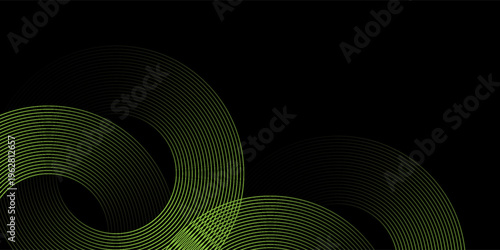 Halftone circular dots frame. Isolated circle dots texture on light green background. Dotted spray texture. Modern black and light green spiral circle sound wave vector logo abstract design element