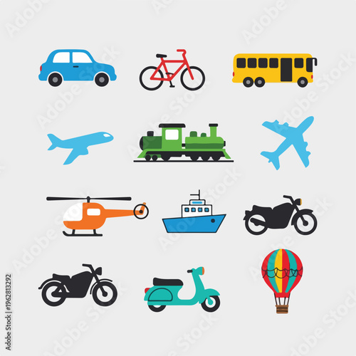 Colorful vector illustration of various modes of transportation