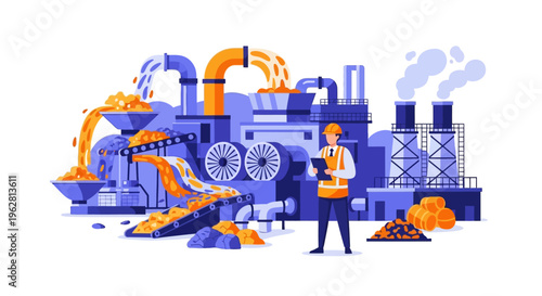 Industrial Factory Worker Overseeing Production Process.