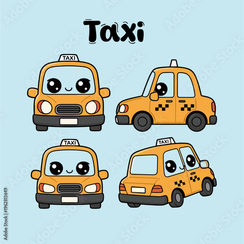 cute taxi mascot four yellow and white images