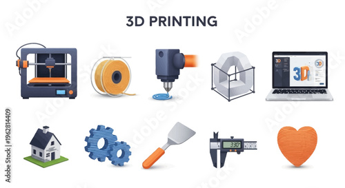 3D printing technology concept icons.
