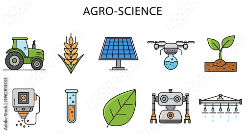 Agro Science Technology Farming Illustration Set.