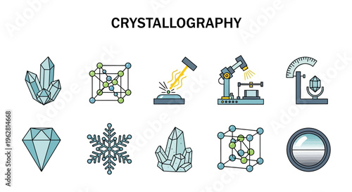 Bild auf Leinwand Crystallography science crystal structure icons.