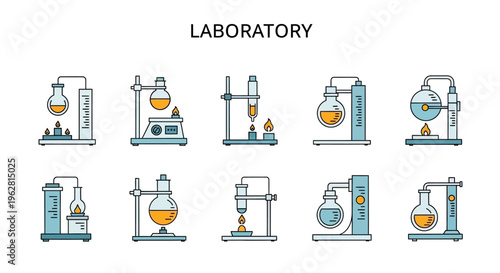 Laboratory equipment and science icons set.