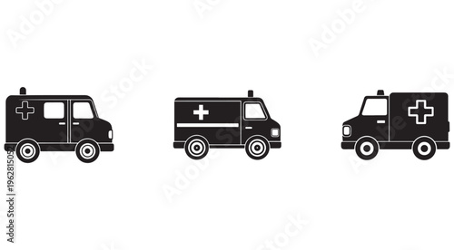 Ambulance vehicle icons in different angles for medical emergency services transportation  rescue cars