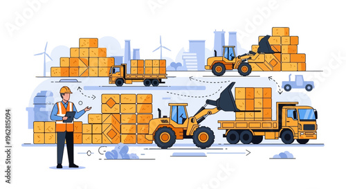 Logistics and Supply Chain Management with Forklifts and Trucks.